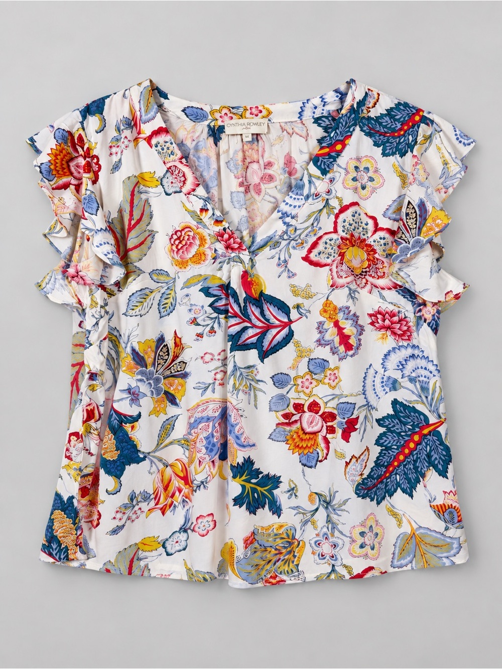 Cynthia Rowley Floral Peasant Top Blouse 1X Coastal Cottage Peasant Bohemian